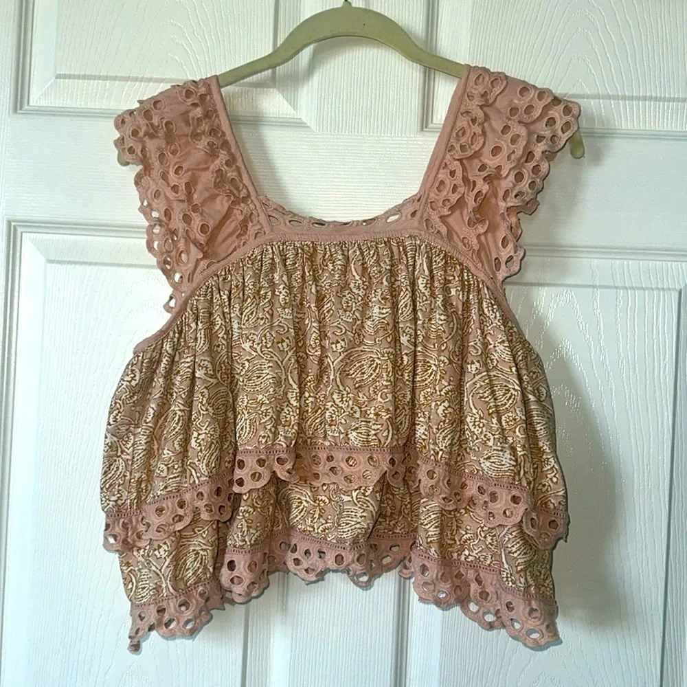 Anthropologie Let Me Be Ruffle Sleeve Tank Sz Small - Picture 4 of 5